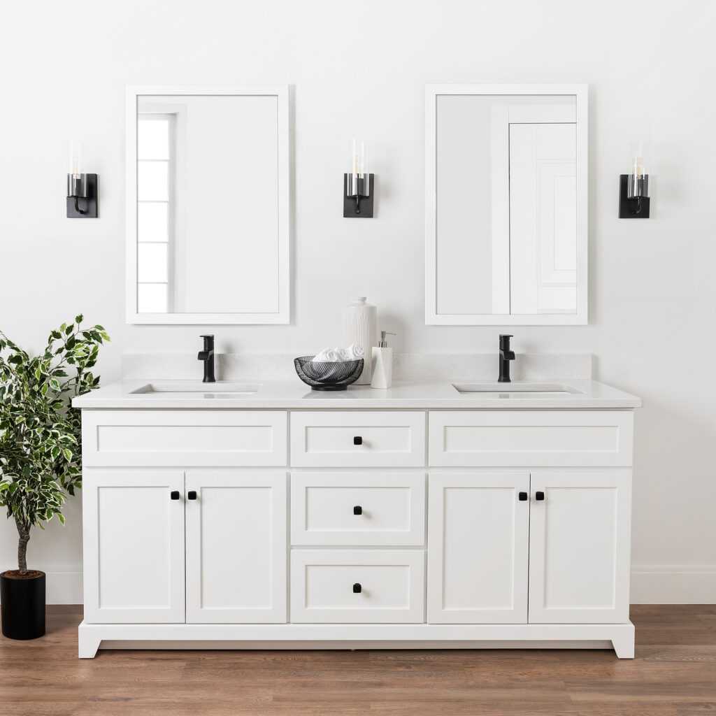 72" White (Modern Shaker) vanity with Willow quartz top - Rock Solid Vanities